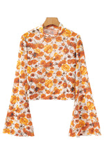 Load image into Gallery viewer, Orange Floral Mesh Boho Top
