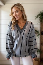 Load image into Gallery viewer, Preppy V Neck Loose Tunic Sweater
