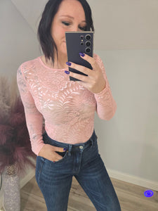 Blush Floral Lace Sheer Top