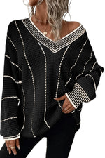 Load image into Gallery viewer, Preppy V Neck Loose Tunic Sweater
