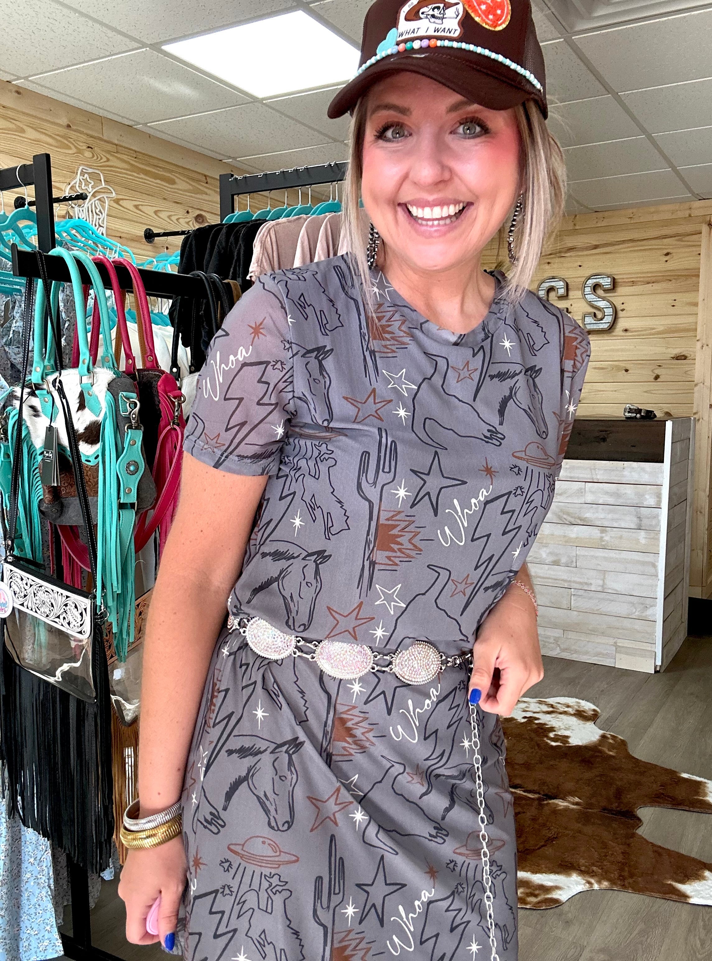 cosmic cowtown t-shirt dress