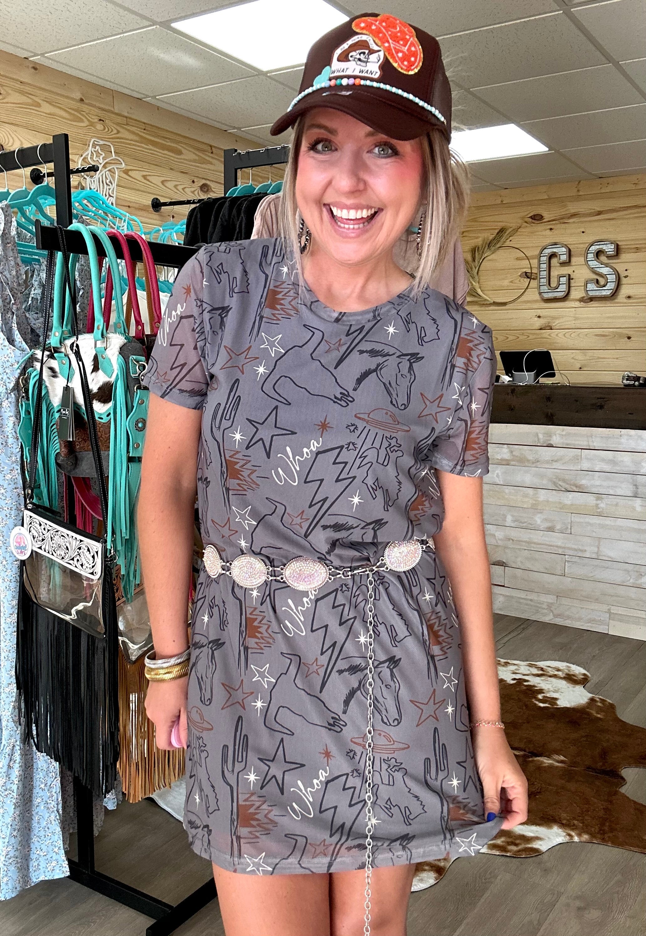 cosmic cowtown t-shirt dress