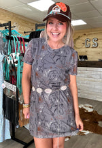 Load image into Gallery viewer, cosmic cowtown t-shirt dress
