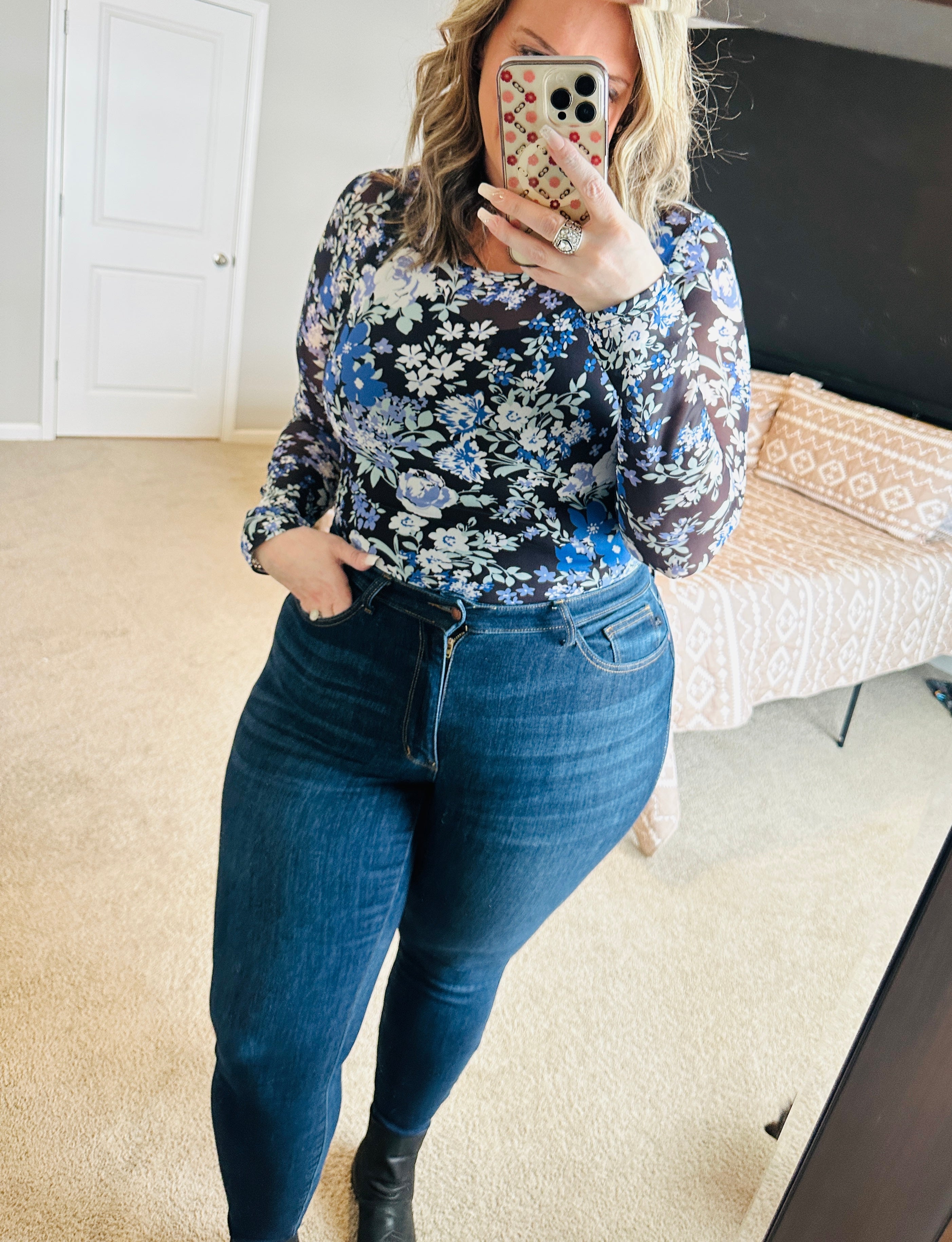 Floral Print Mesh Top