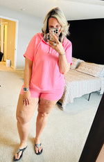 Load image into Gallery viewer, Pink Henley Top + Shorts Set
