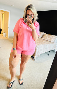 Pink Henley Top + Shorts Set