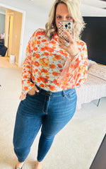 Load image into Gallery viewer, Orange Floral Mesh Boho Top
