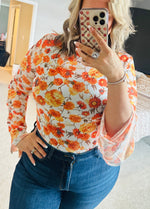 Load image into Gallery viewer, Orange Floral Mesh Boho Top
