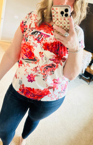 Red Floral Print Blouse