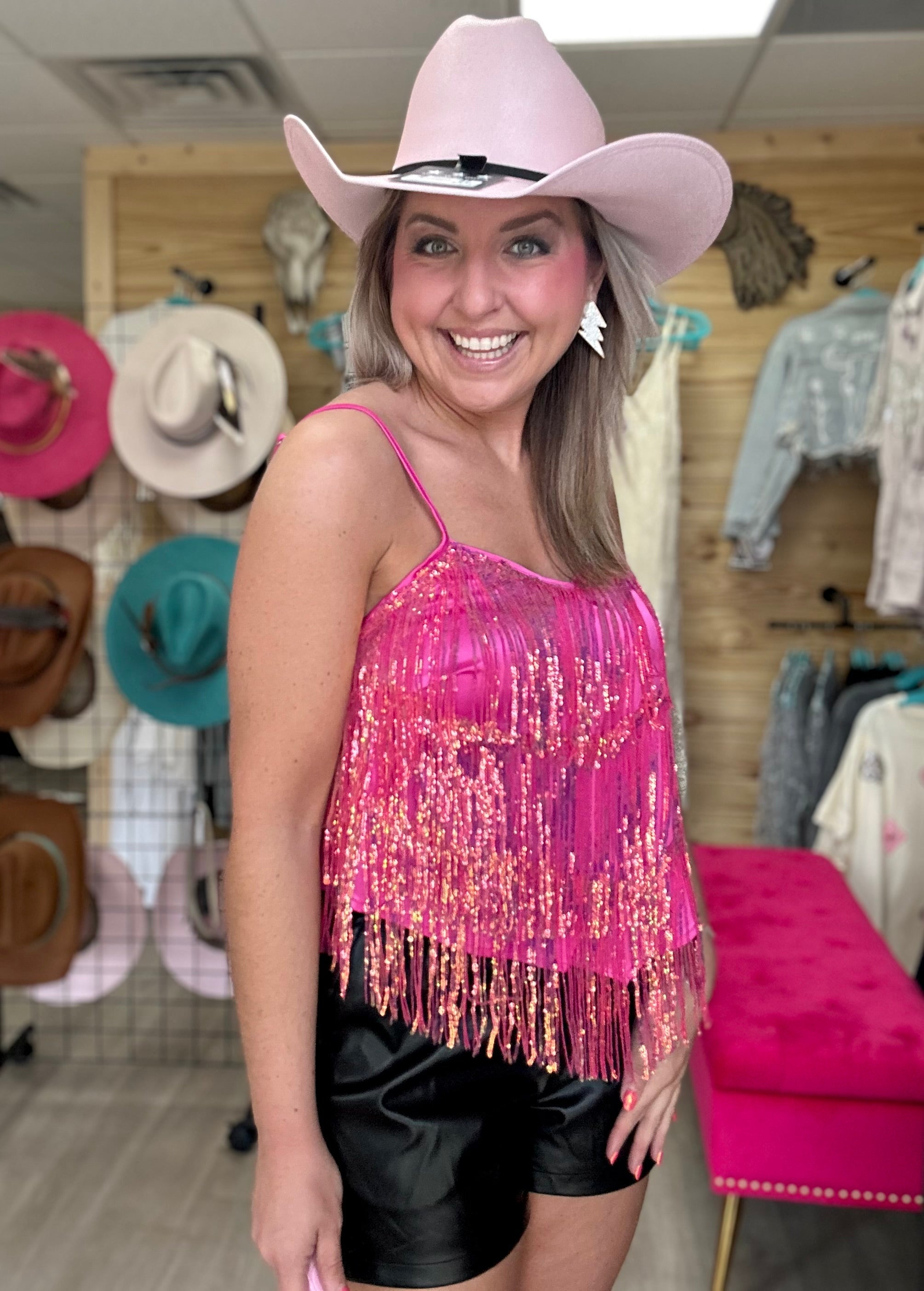 pink fringe cami