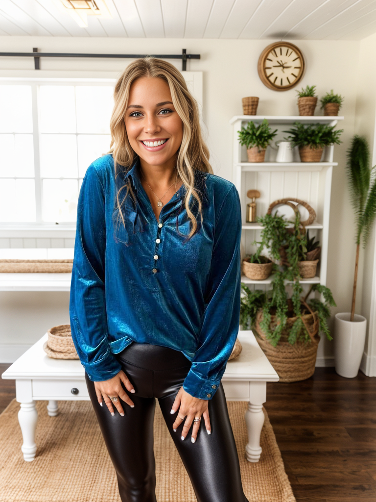 Velvet Collared Button Top